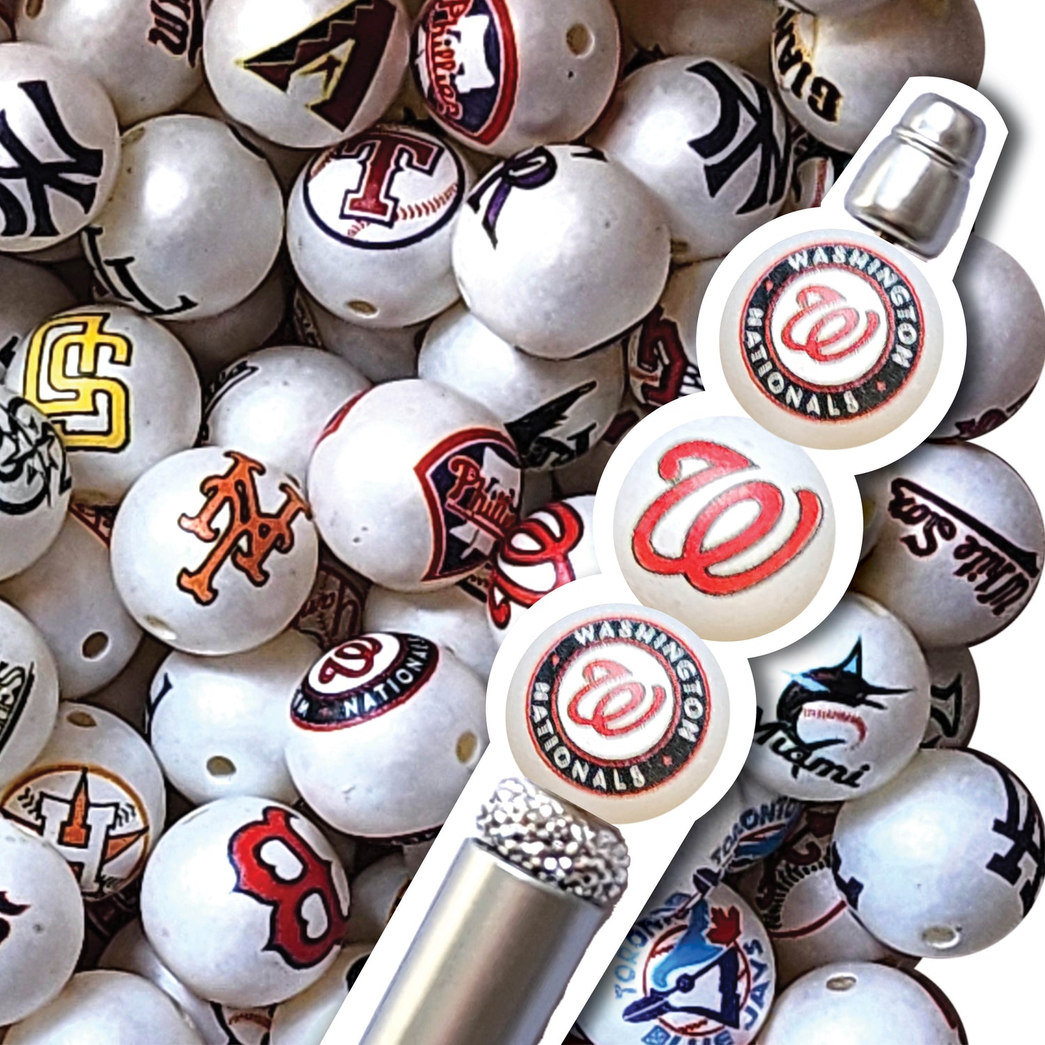 16mm washington nationals mlb team logos custom printed bubblegum beads - sold per bead