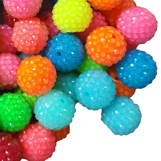 rainbow neon rhinestone 20mm bubblegum beads