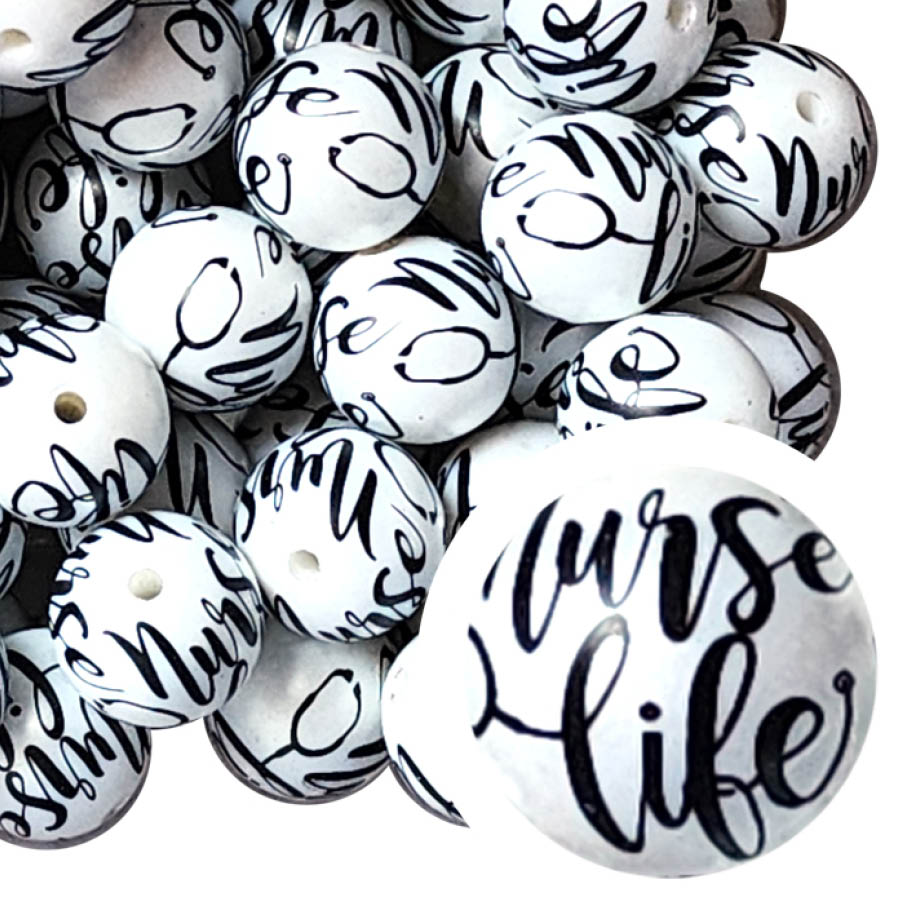 nurse life large print 20mm printed bubblegum beads