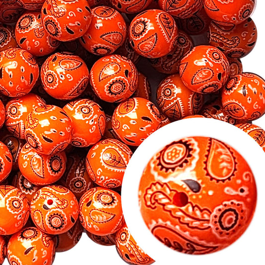 orange bandana 20mm printed bubblegum beads