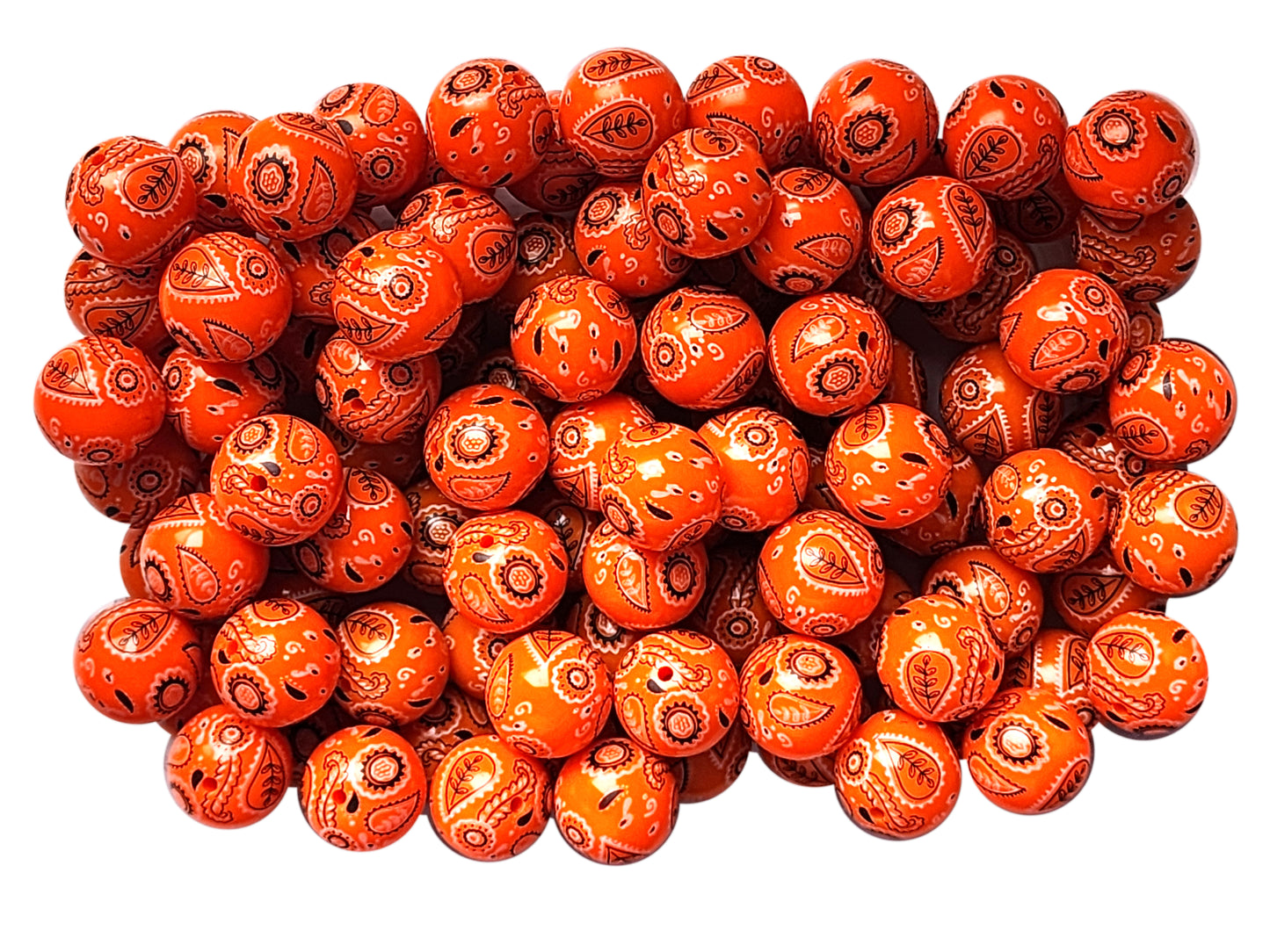 orange bandana 20mm printed bubblegum beads