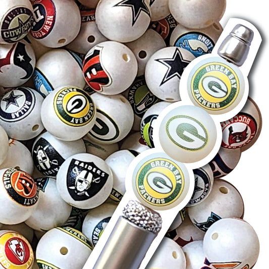 16mm green bay packers nfl team logos custom printed bubblegum beads - sold per bead