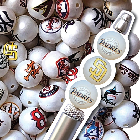 16mm san diego padres mlb team logos custom printed bubblegum beads - sold per bead