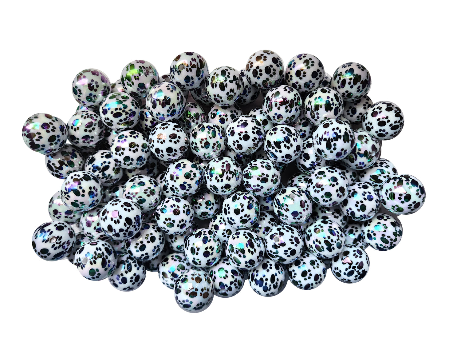 paw prints AB 20mm printed wholesale bubblegum beads