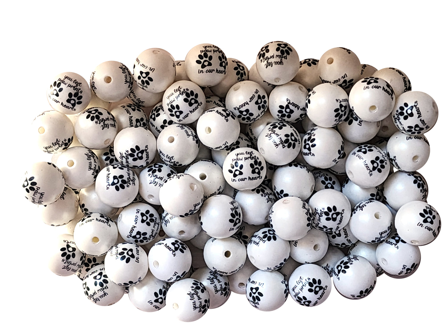 paw prints in our heart large print 20mm printed wholesale bubblegum beads