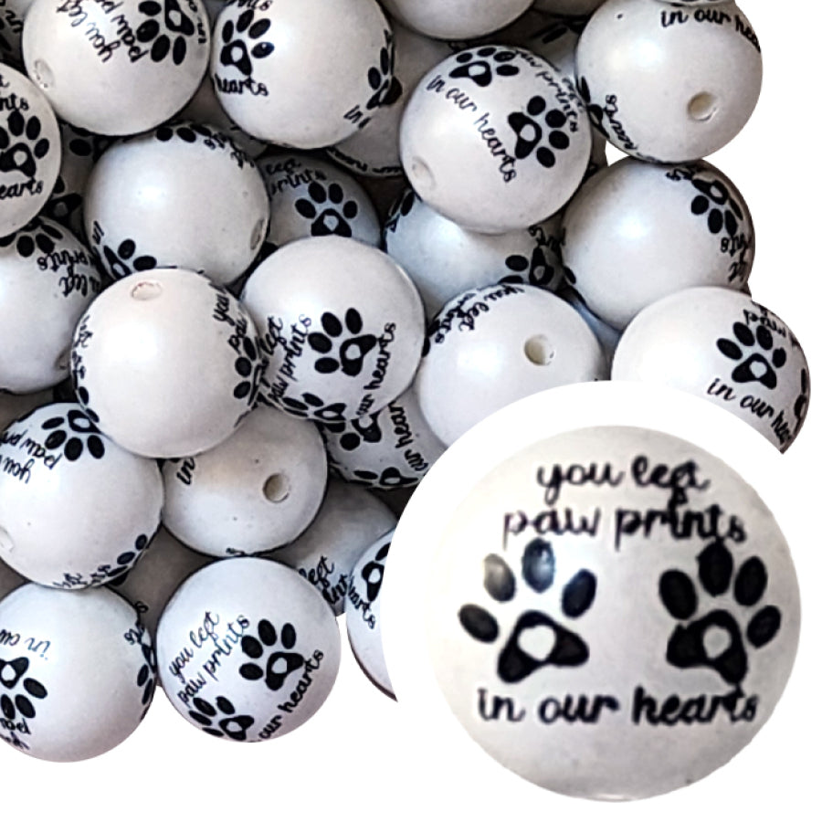 paw prints in our heart large print 20mm printed bubblegum beads