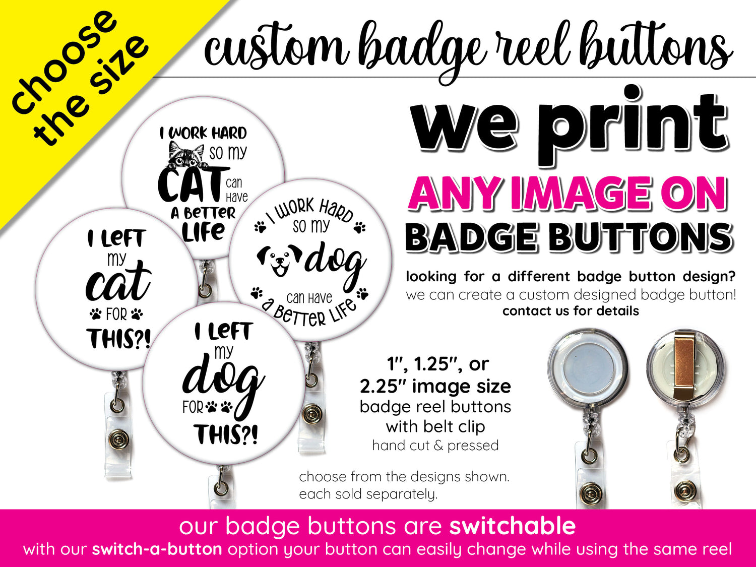 funny pet badge reel button id holder – Bubblegum Beads AZ