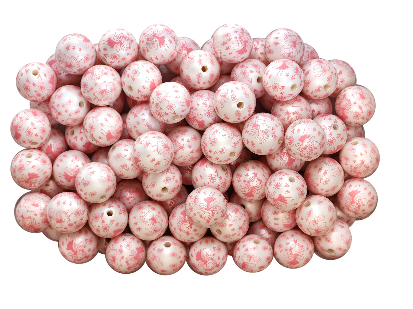 pink fairy princess print 20mm printed bubblegum beads