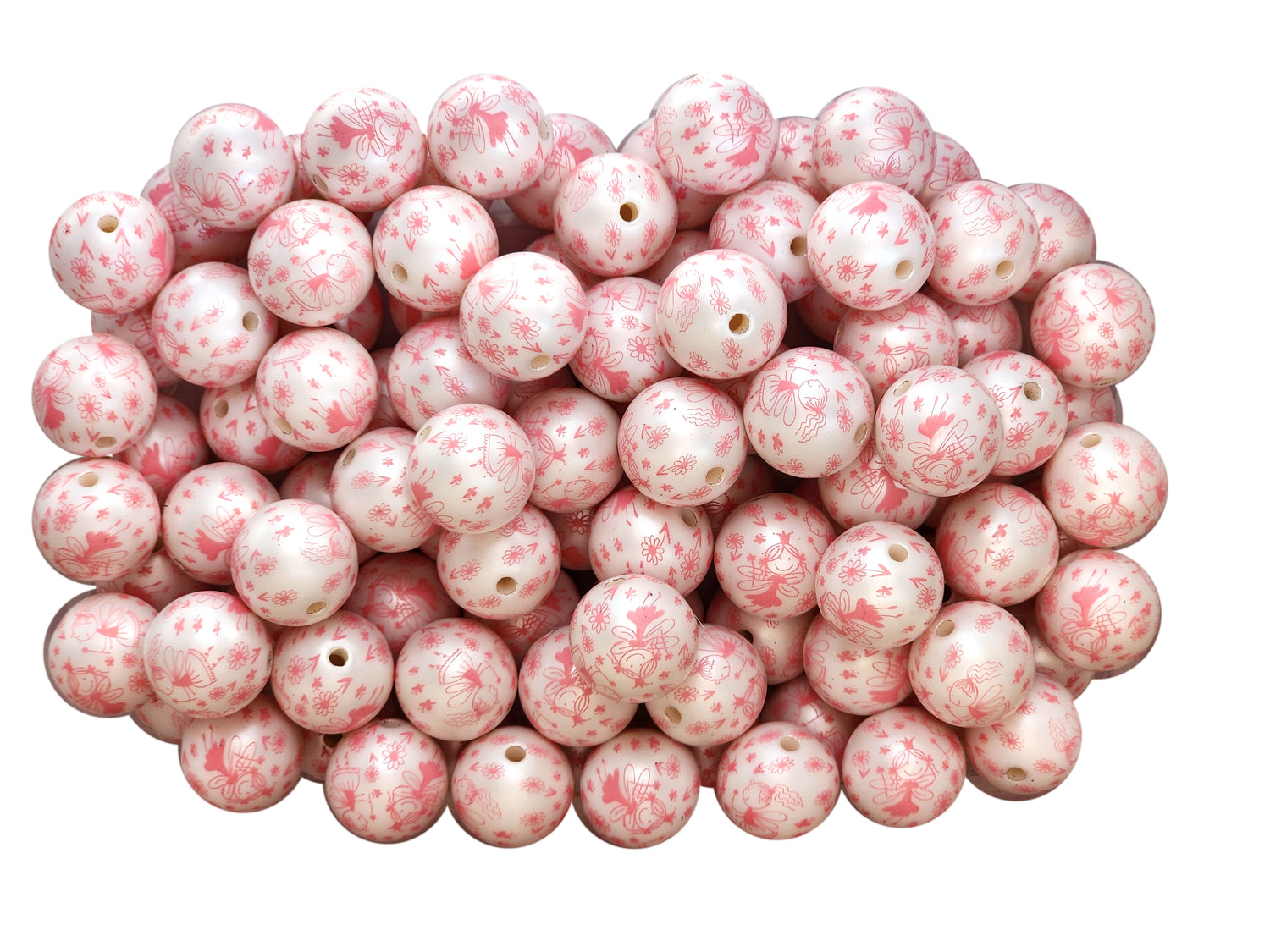 pink fairy princess print 20mm printed wholesale bubblegum beads