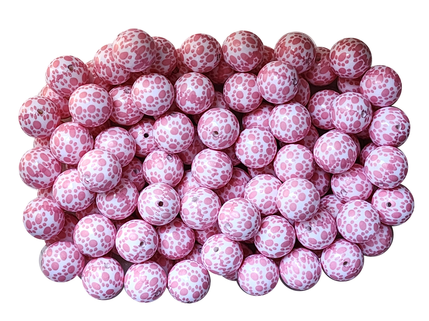 pink paw prints 20mm printed bubblegum beads