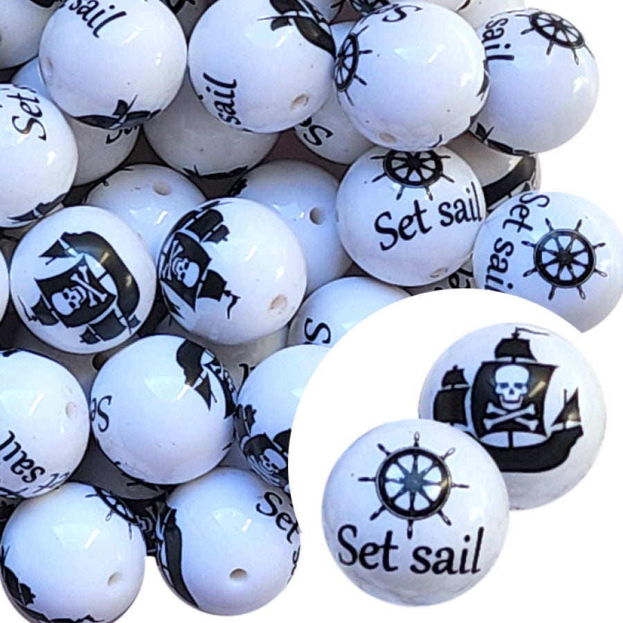 pirates set sail 20mm printed bubblegum beads