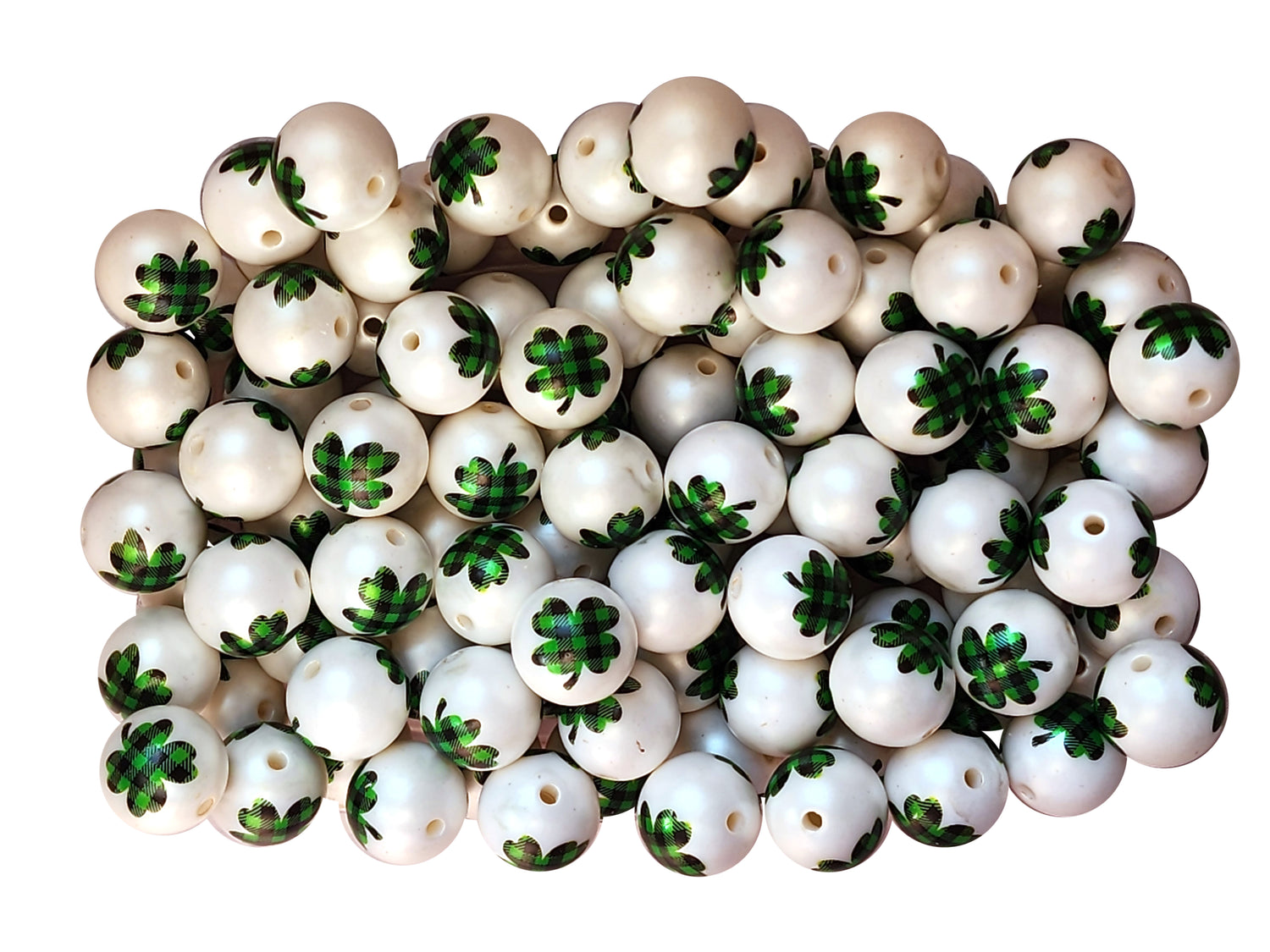 plaid shamrock 20mm printed bubblegum beads