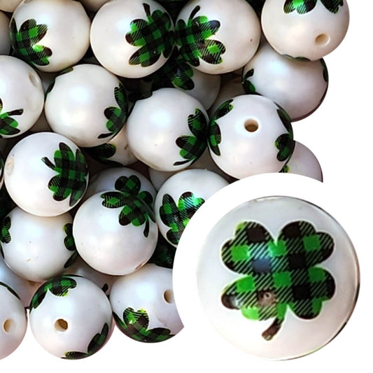 plaid shamrock 20mm printed bubblegum beads