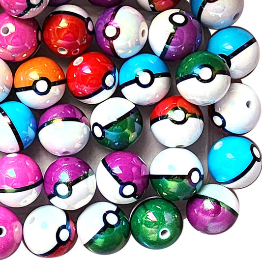 rainbow pokemon poke balls 20mm printed bubblegum beads