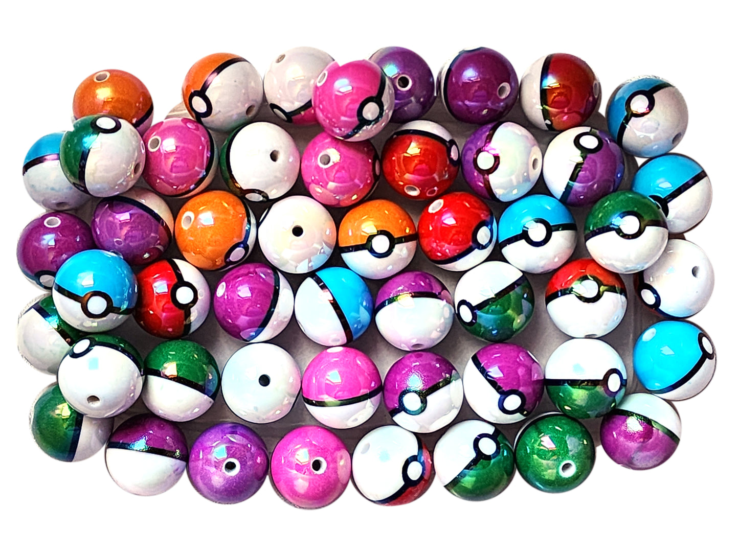rainbow pokemon poke balls 20mm printed bubblegum beads