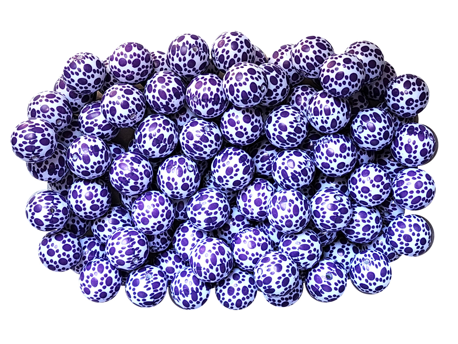 purple paw prints 20mm printed bubblegum beads
