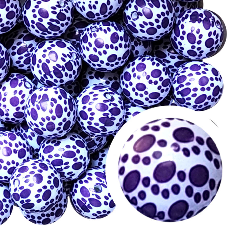 purple paw prints 20mm printed bubblegum beads