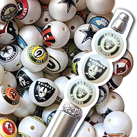 16mm las vegas raiders nfl team logos custom printed bubblegum beads - sold per bead