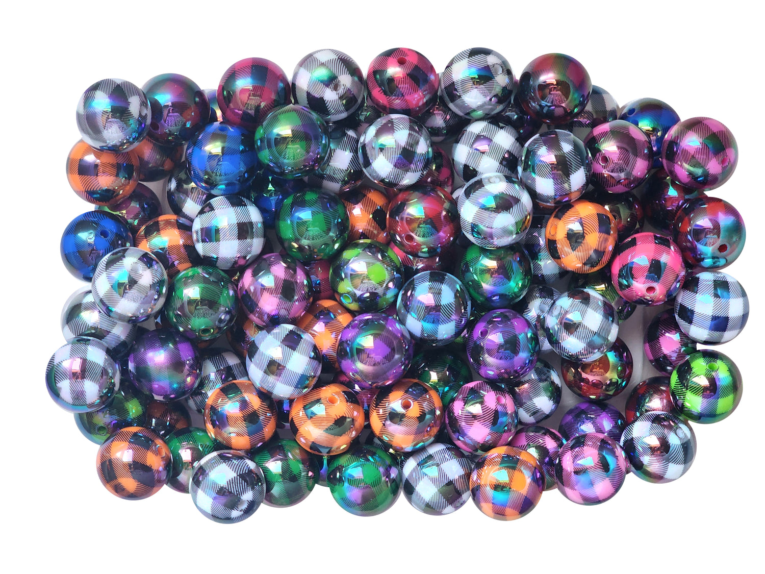 rainbow buffalo check AB 20mm printed wholesale bubblegum beads