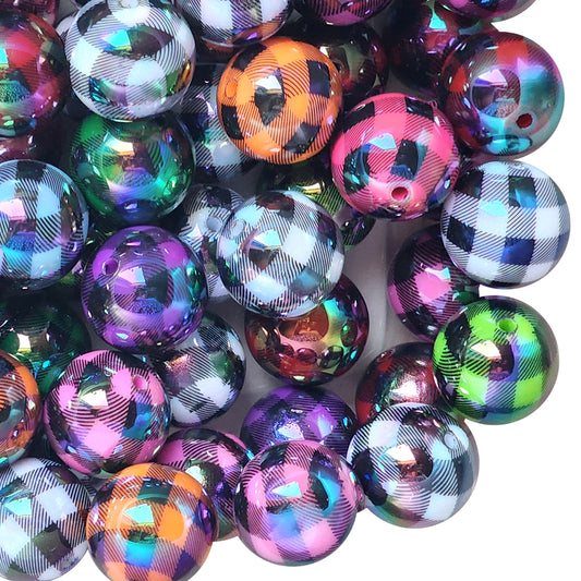 rainbow buffalo check AB 20mm printed bubblegum beads