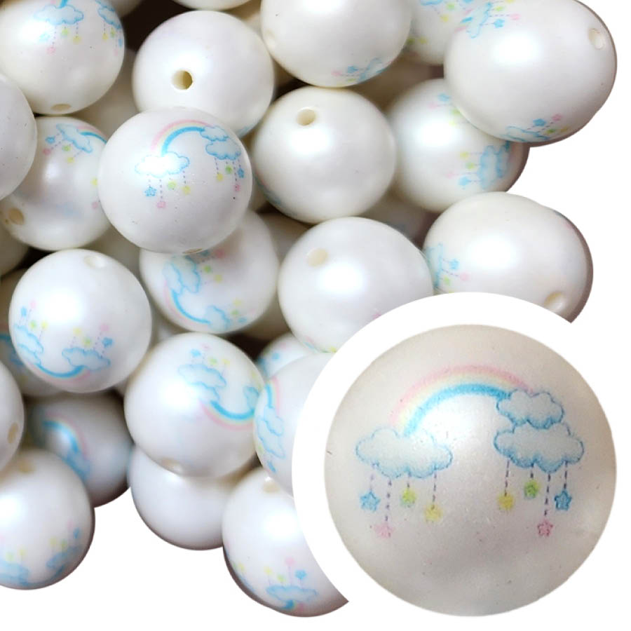 rainbow in clouds 20mm printed wholesale bubblegum beads