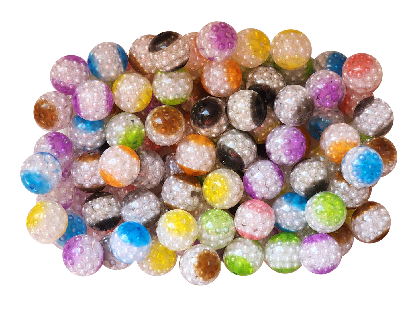 rainbow pearl-fect 20mm bubblegum beads