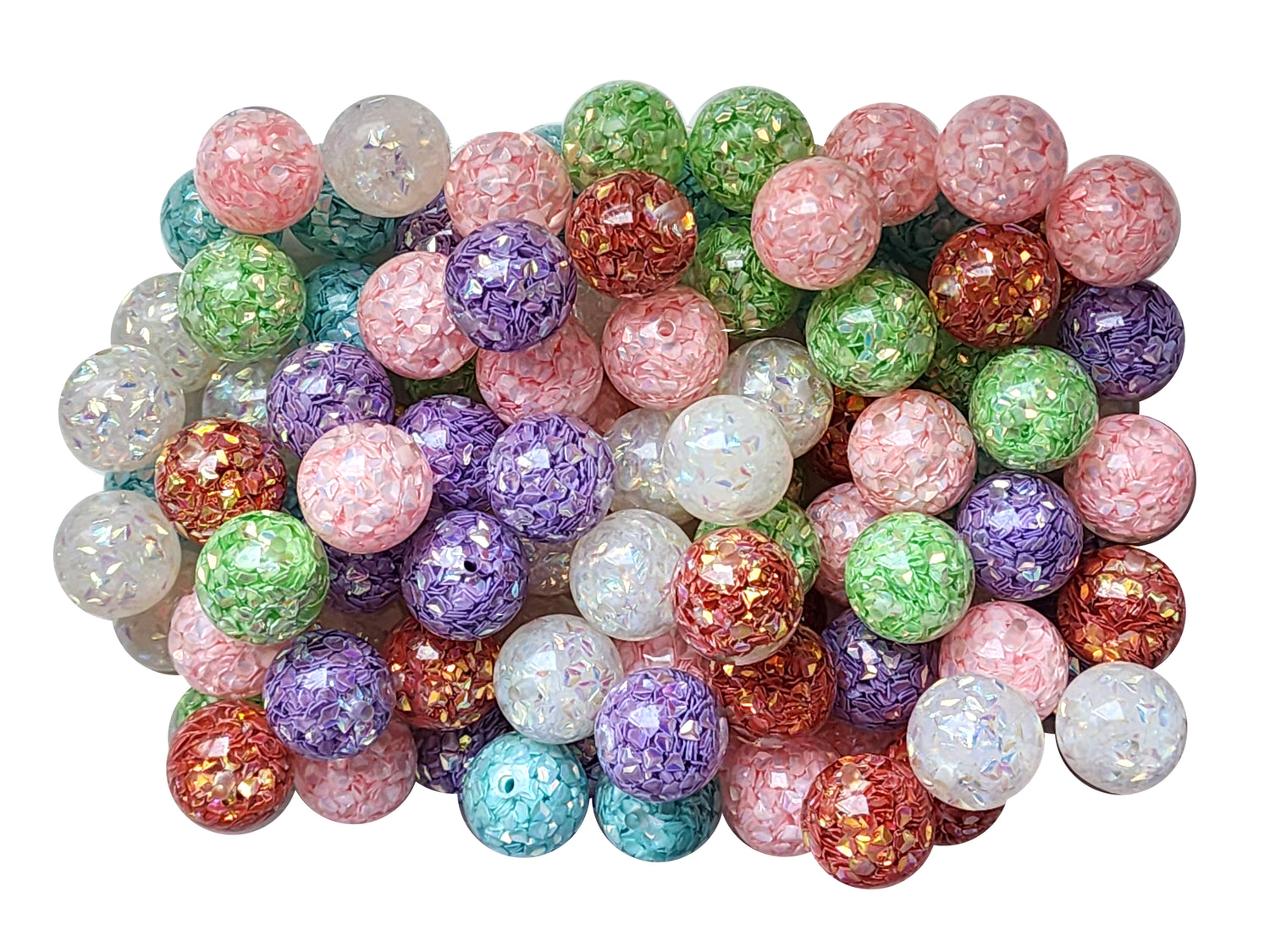 rainbow seaglass 20mm bubblegum beads