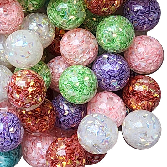 rainbow seaglass 20mm bubblegum beads