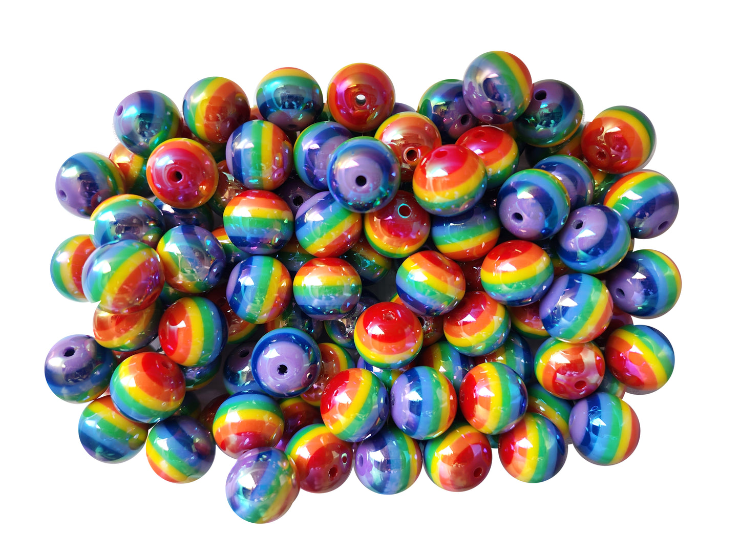 rainbow striped AB 20mm printed bubblegum beads