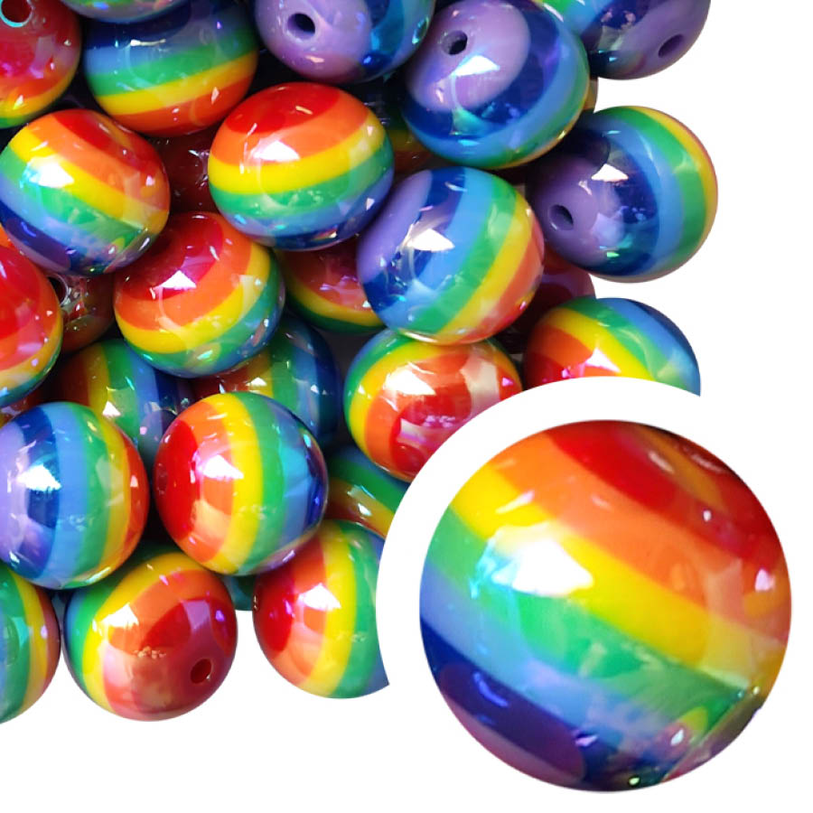 rainbow striped AB 20mm printed wholesale bubblegum beads
