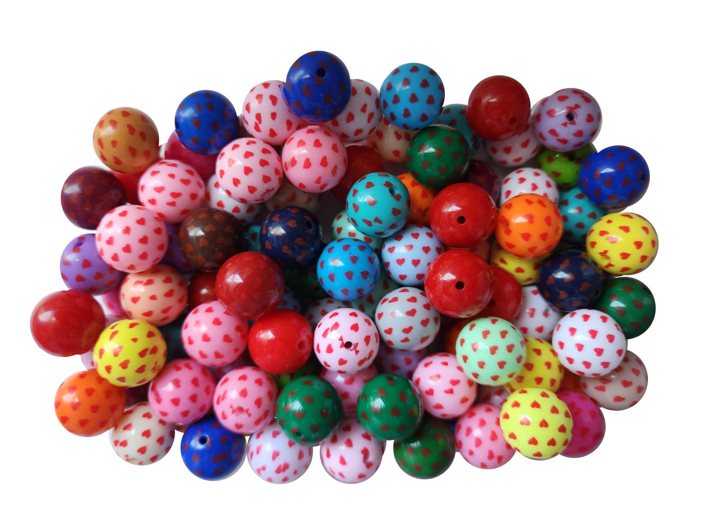 rainbow tiny hearts 20mm printed bubblegum beads