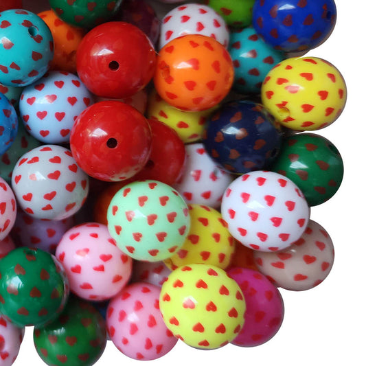rainbow tiny hearts 20mm printed bubblegum beads