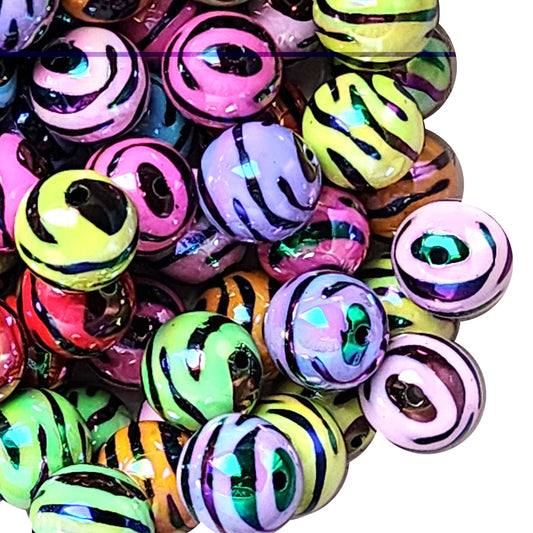 rainbow zebra print AB 20mm printed bubblegum beads