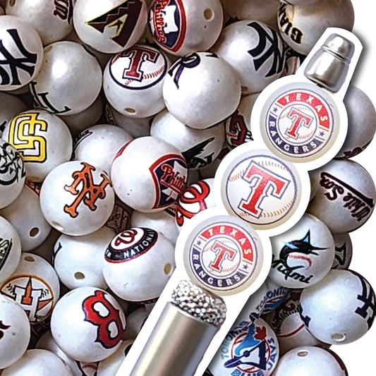 16mm texas rangers mlb team logos custom printed bubblegum beads - sold per bead