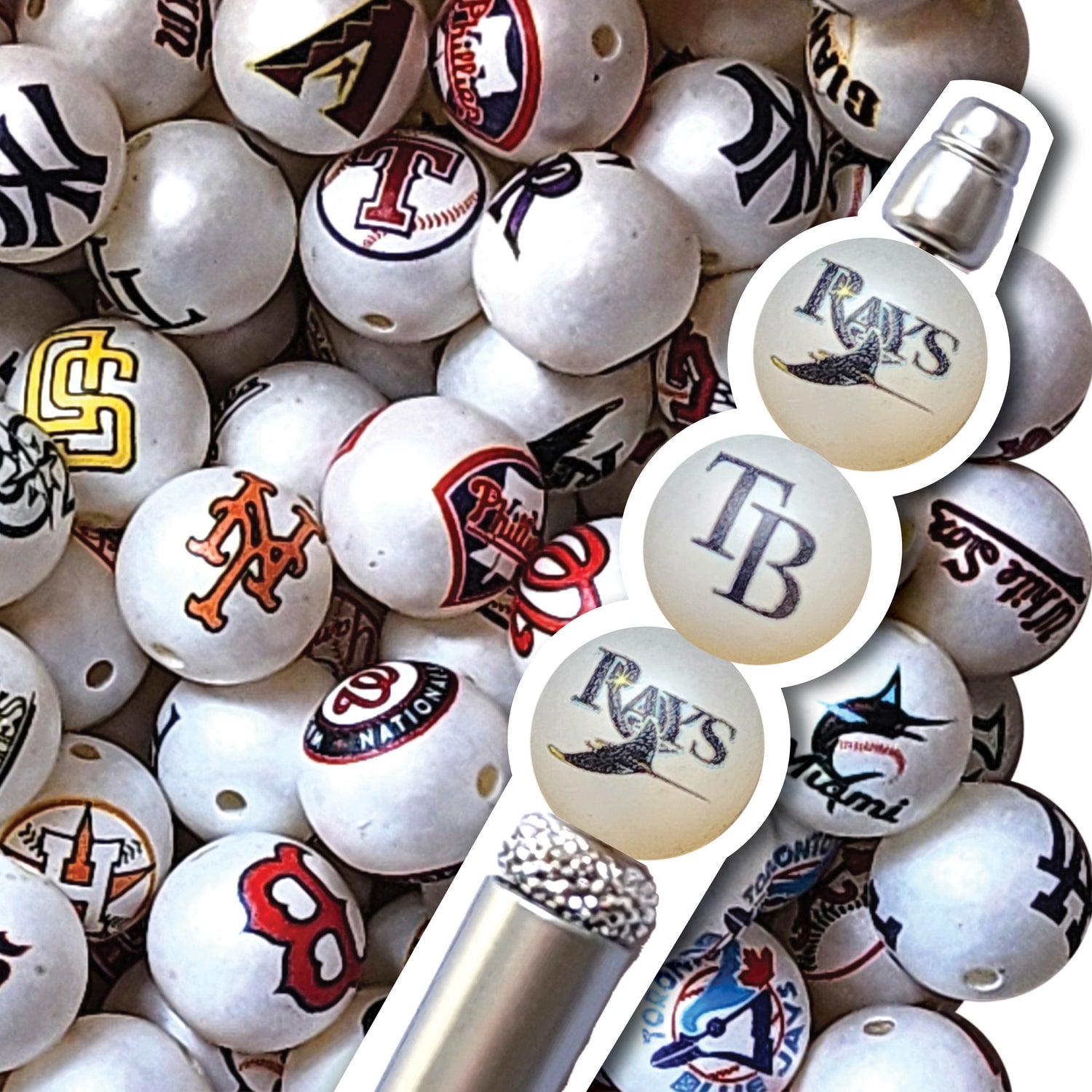 16mm tampa bay rays mlb team logos custom printed bubblegum beads - sold per bead