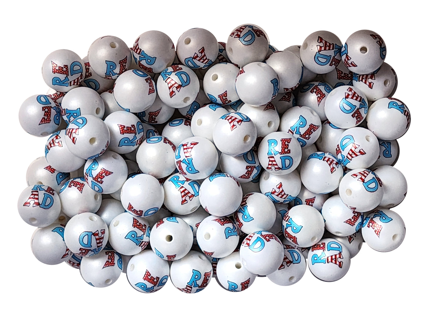 read 20mm printed bubblegum beads