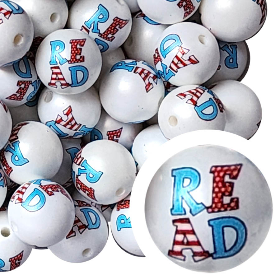 read 20mm printed bubblegum beads