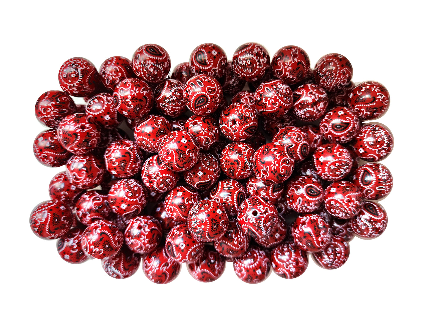 red bandana 20mm printed wholesale bubblegum beads