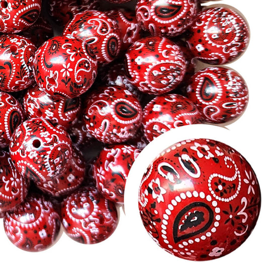 red bandana 20mm printed bubblegum beads