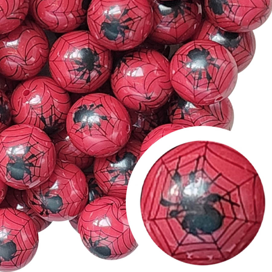 red black widow spider web 20mm printed bubblegum beads