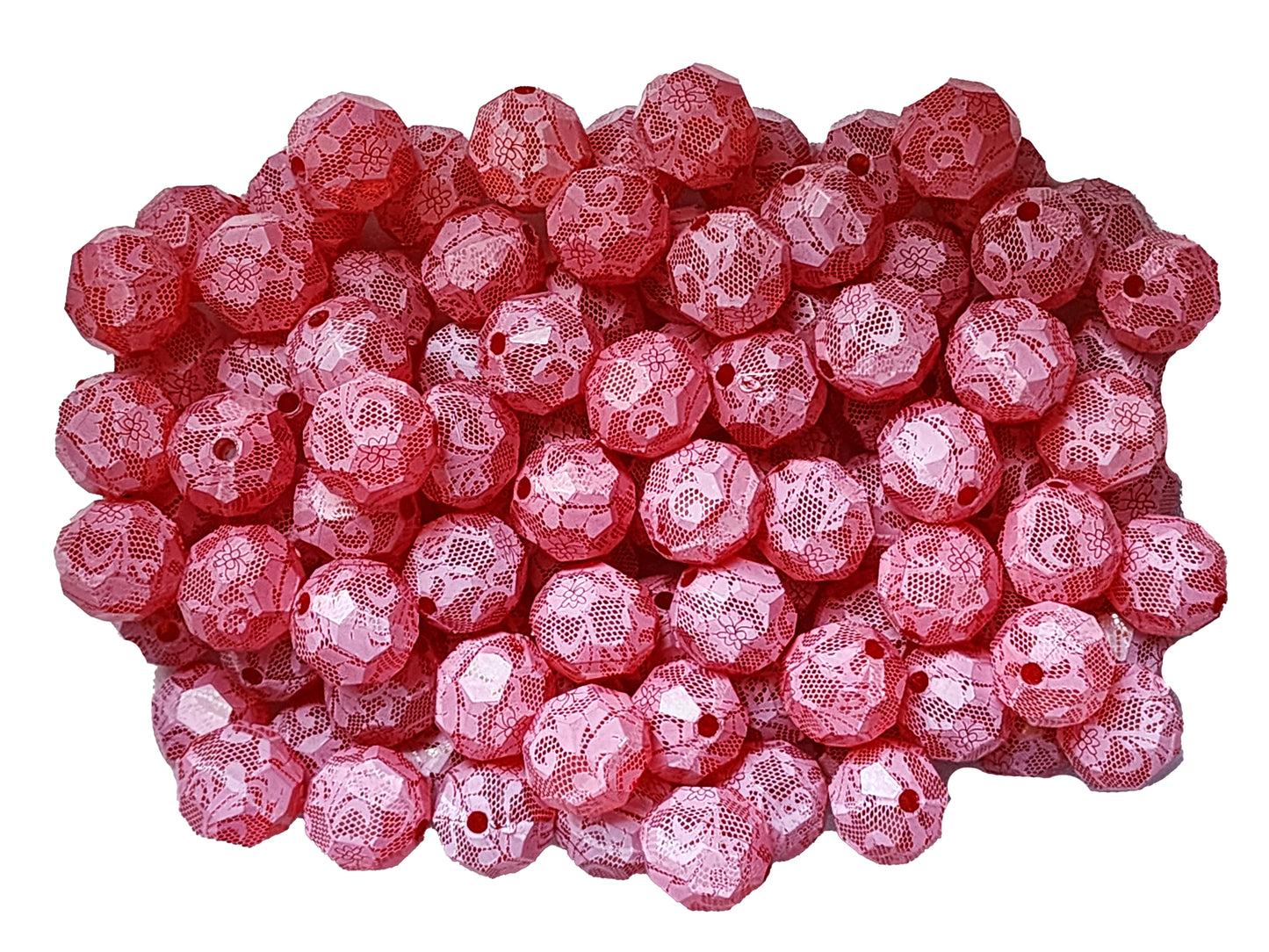 red faceted lace 20mm bubblegum beads