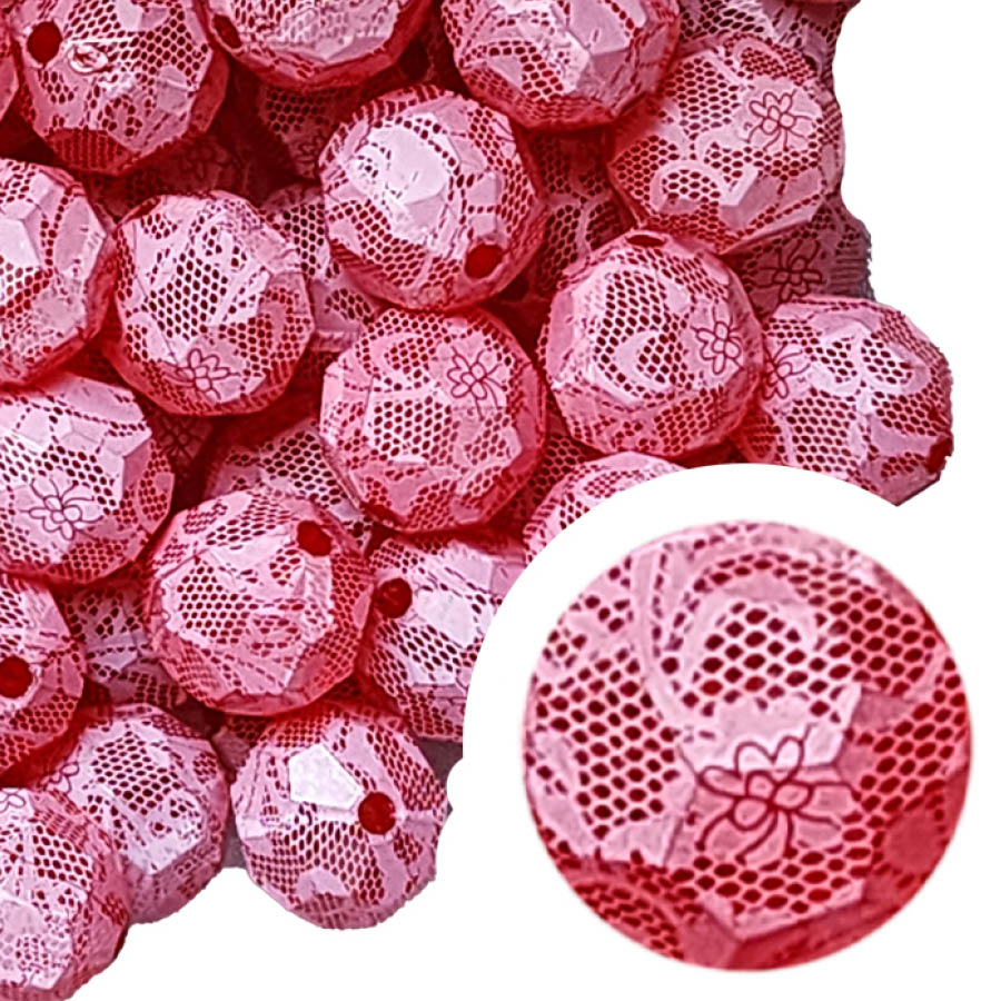 red faceted lace 20mm wholesale bubblegum beads