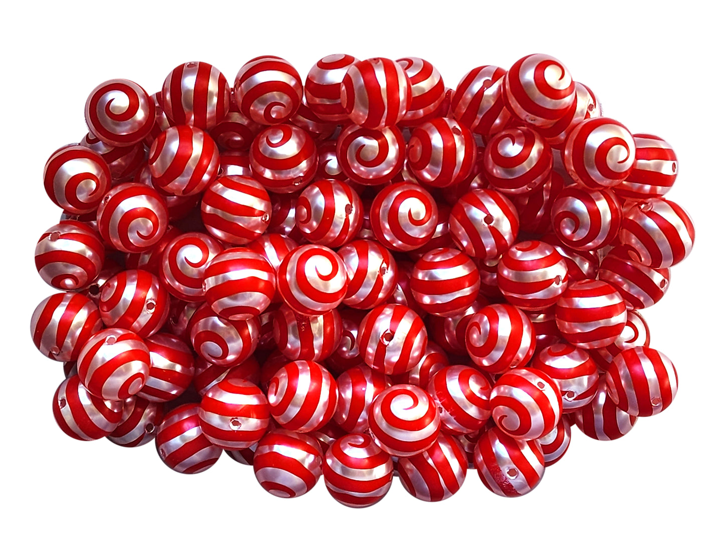 red spiral 20mm printed bubblegum beads