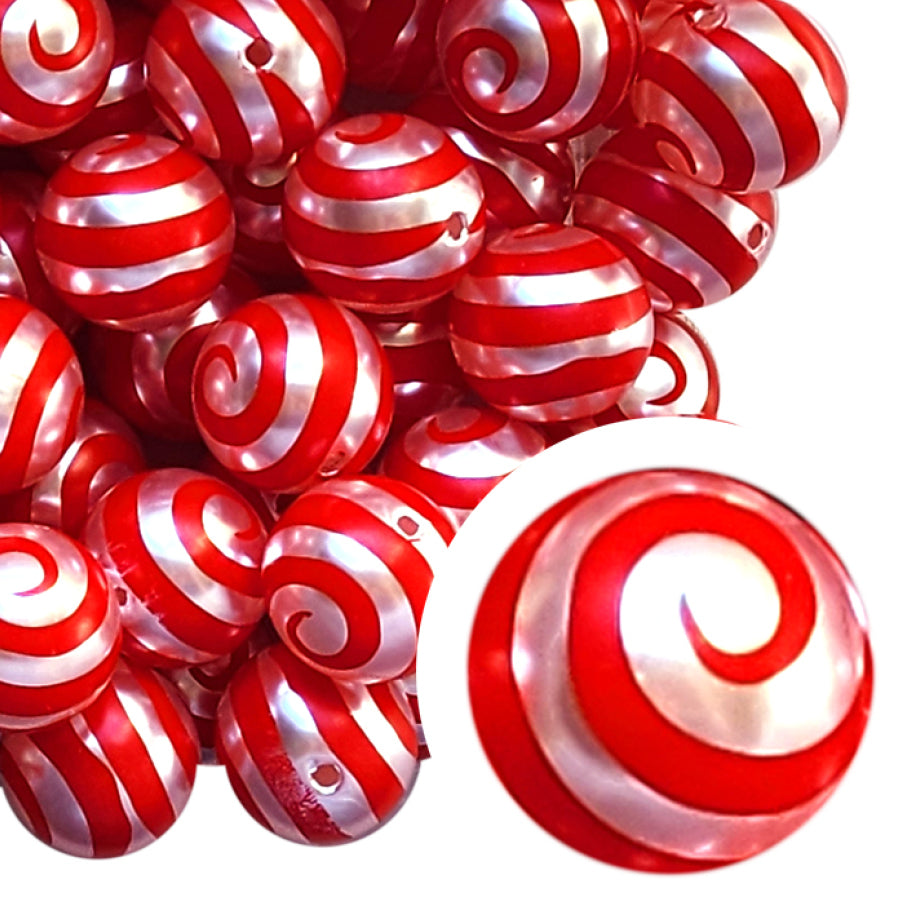 red spiral 20mm printed bubblegum beads