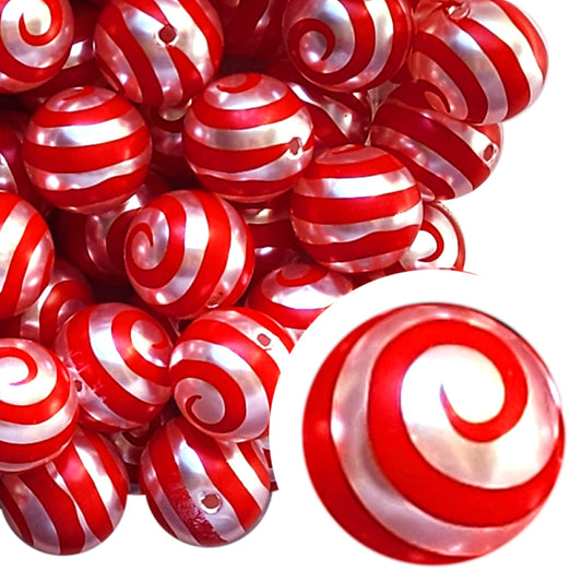 red spiral 20mm printed wholesale bubblegum beads