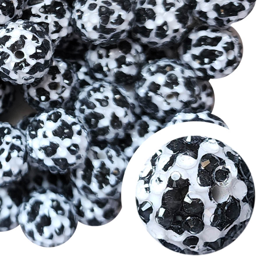 rhinestone cow print 20mm printed bubblegum beads