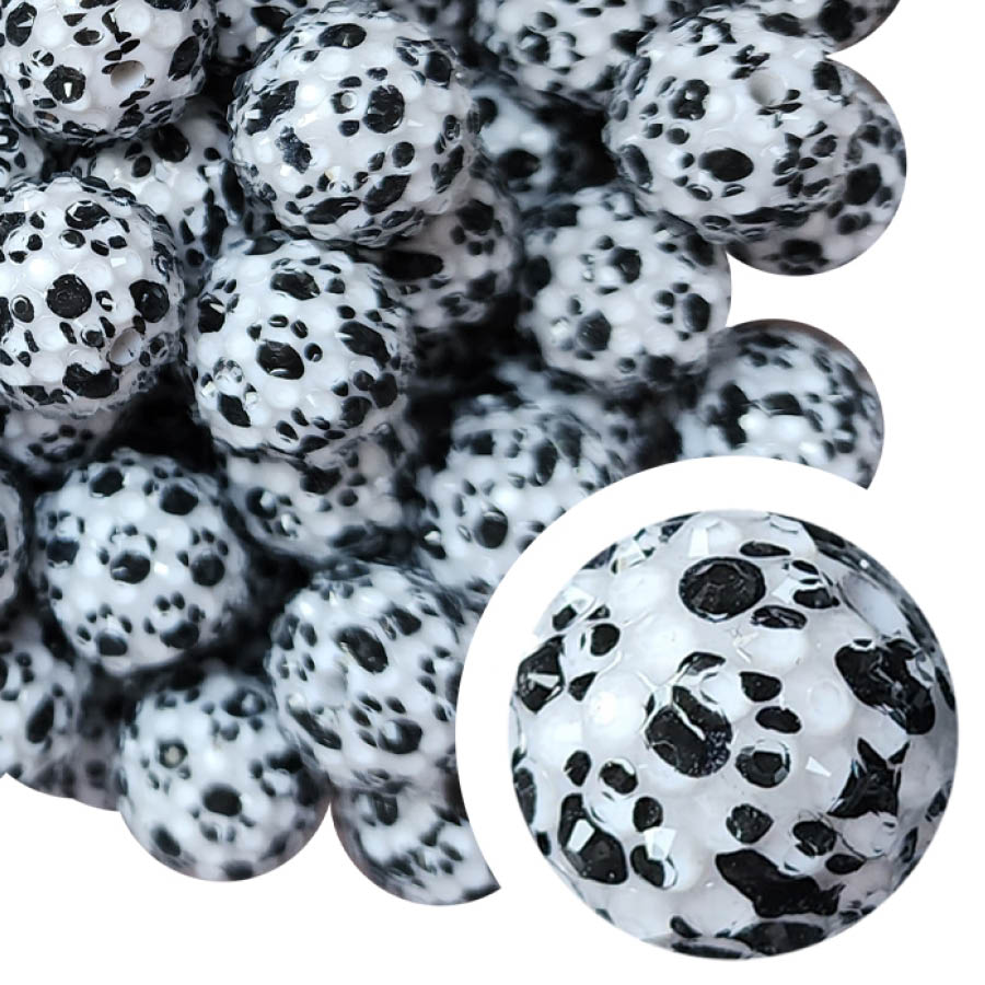 rhinestone paw prints 20mm printed bubblegum beads