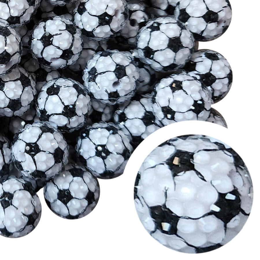 rhinestone soccer ball 20mm printed bubblegum beads