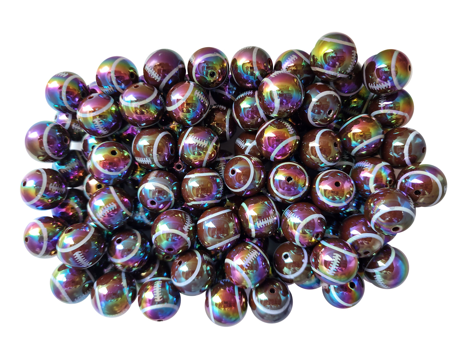 round football AB 20mm printed bubblegum beads