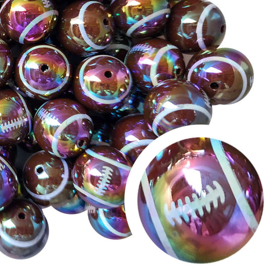 round football AB 20mm printed bubblegum beads